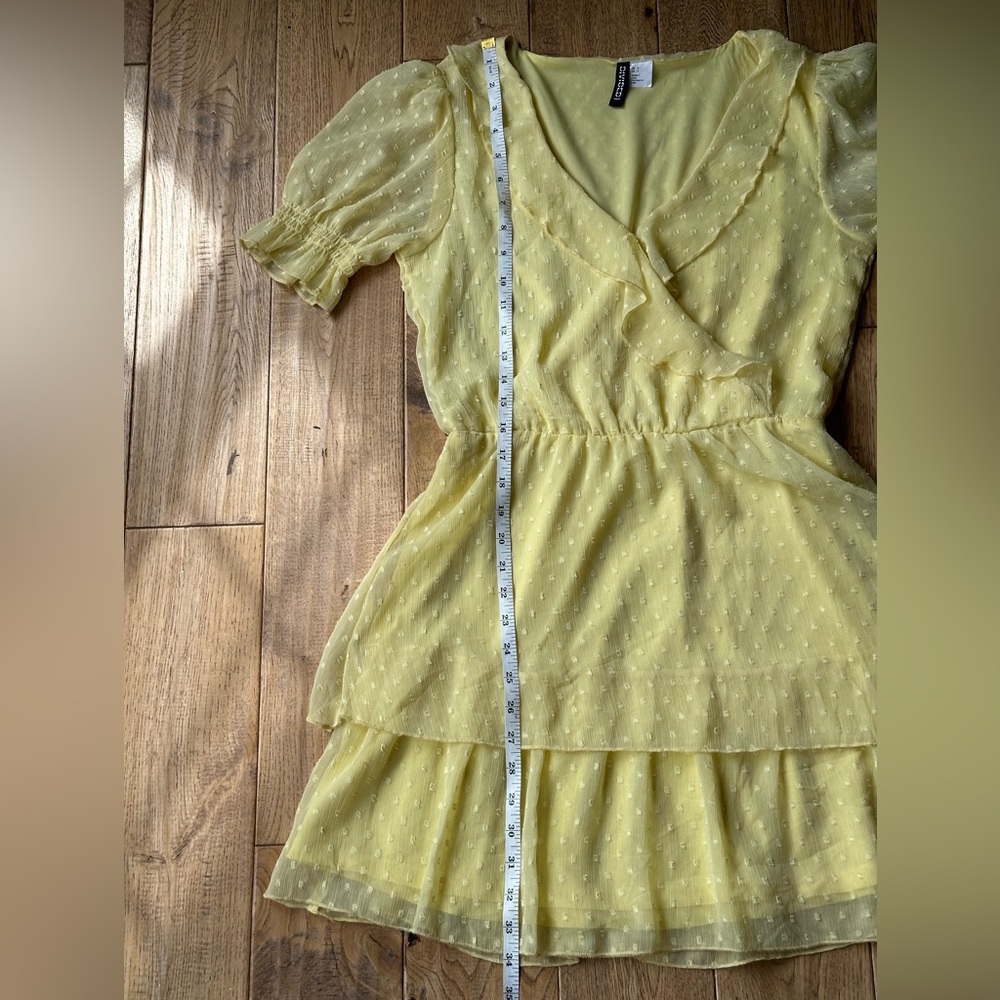 H&M Divided Yellow Puff Sleeved Ruffled Dress size Small - Picture 10 of 12